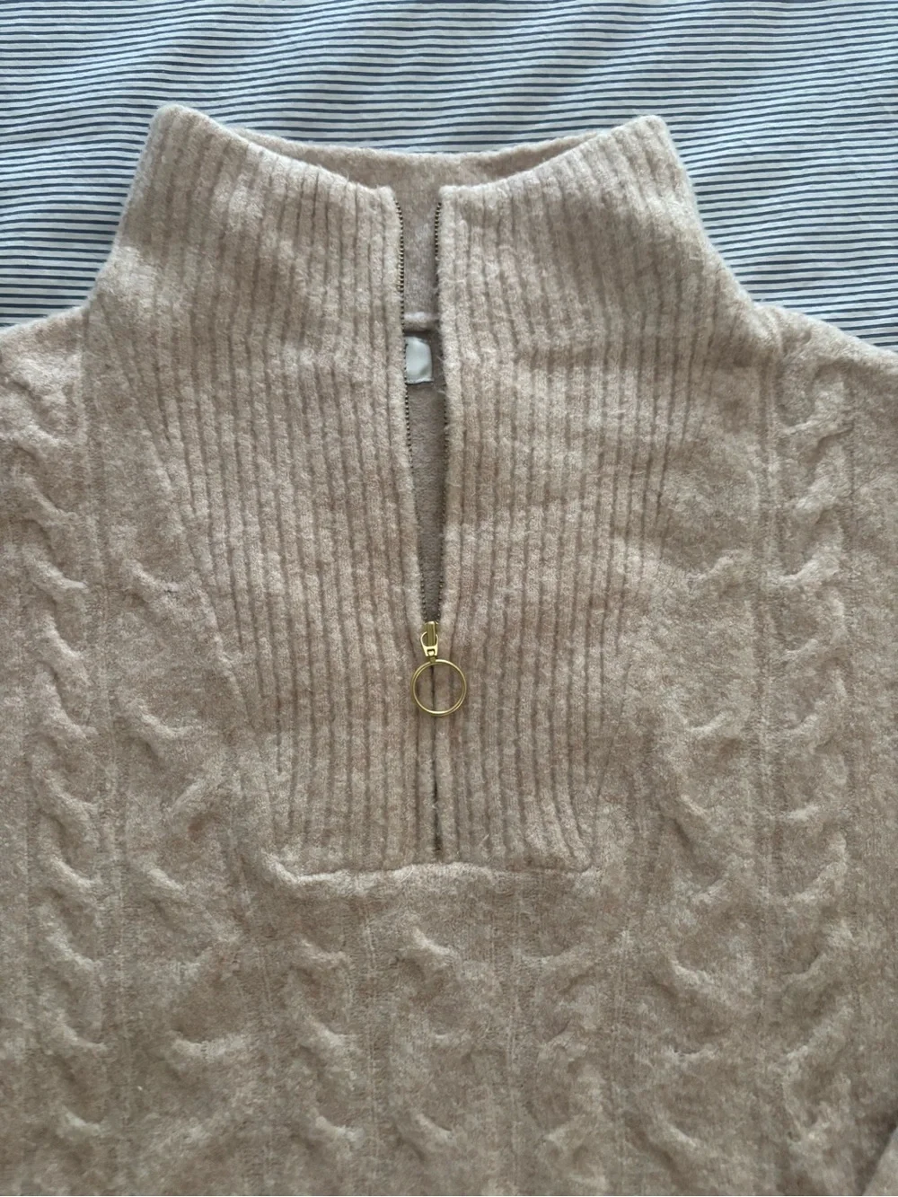 J. Crew Women’s Light Tan Cable-Knit Quarter-Zip Sweater
